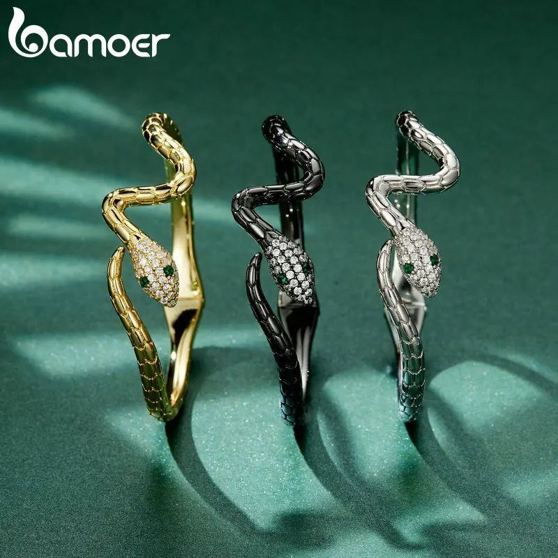 Bamoer autentico braccialetto di apertura serpente zircone verde bracciale con polsino animale Pave Setting CZ per gioielli moda donna YIB058  36