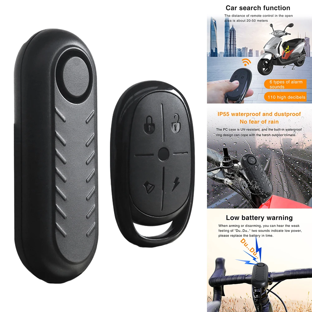 

Black Abs Wireless Bicycle Vibration Sensor Alarm Anti-theft Device Remote Control Car Anti-theft Alarm Car Accessories