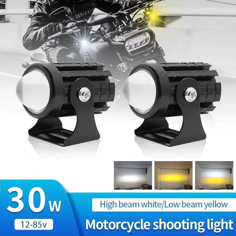 Motorcycle LED Headlight Mini Driving Light Universal Dual Color Spotlights Motorbike Truck Trailer Off-road MOTO Accessories