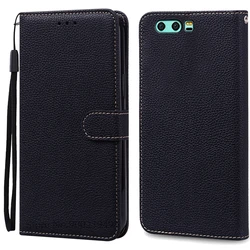 Silicone Wallet Leather Flip Case Book Cover - Protective s Coque for Honor 9 (Black)