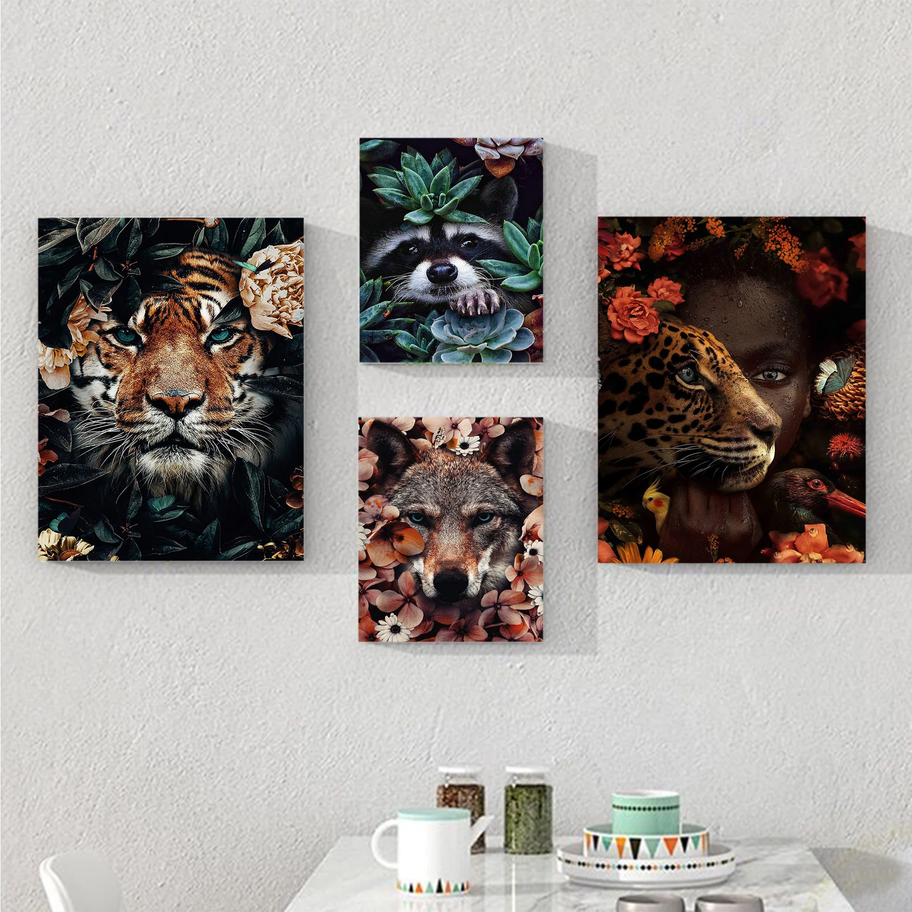 

Animals In Flowers Poster Anime Posters Sticky Waterproof Paper Sticker Coffee House Bar Kawaii Room Decor