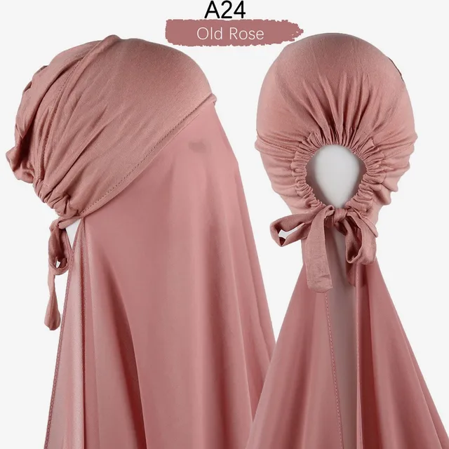 Muslim Women Chiffon Hijab With Cap Bonnet instant Chiffon Hijab Pinles Shawl Head Scarf Under scarf Caps Cover Headwrap A24