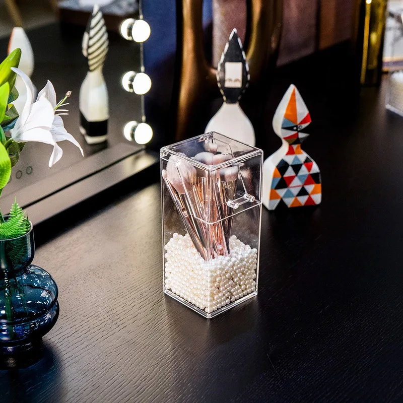 Acrylic Makeup Brush Holder Makeup Organizer Cosmetic Holder Pencil Lipstick Desk Container Table Transparent Makeup Storage Box 2