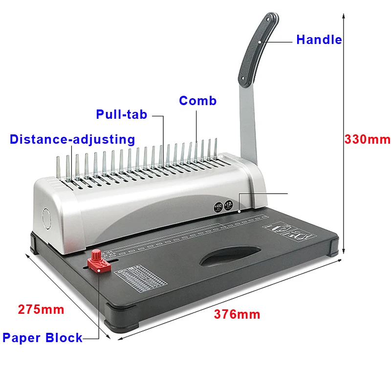Yaekoo Heavy Duty 450 Pages 21 Rectangle Hole Paper Comb Binding Machine Manual Paper Punch Binder with Handle
