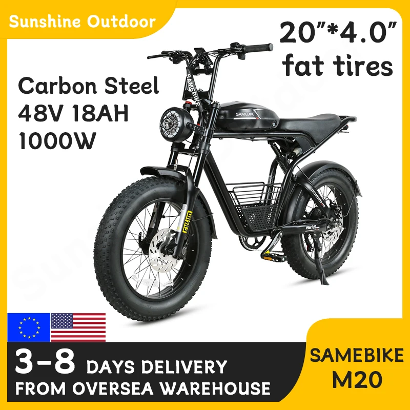 Samebike M20 Moto Elettrica 1000W Due Posti Moto Grasso Pneumatico 48V 18Ah Ebike Bicicletta Elettrica Fat Bike