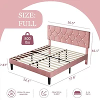 Full Size Bed Frame, Upholstered Platform with Adjustable Diamond Tufted Headboard, Wood Slat Support, No Box Spring Needed 2