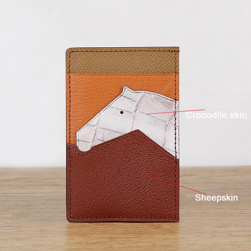 Home H Hand Sewn Card Bag Real Crocodile Splicing Sheepskin Ultra-thin Card Bag Multi Slot Driver's License Cover Luxury Credit