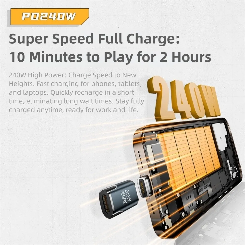 PD 240W USB-C Magnetic Adapter 80Gbps Fast Charging Type C Converter Female to Male 8K 60HZ USB4.0 Adapter for Thunder-bolt 3/4
