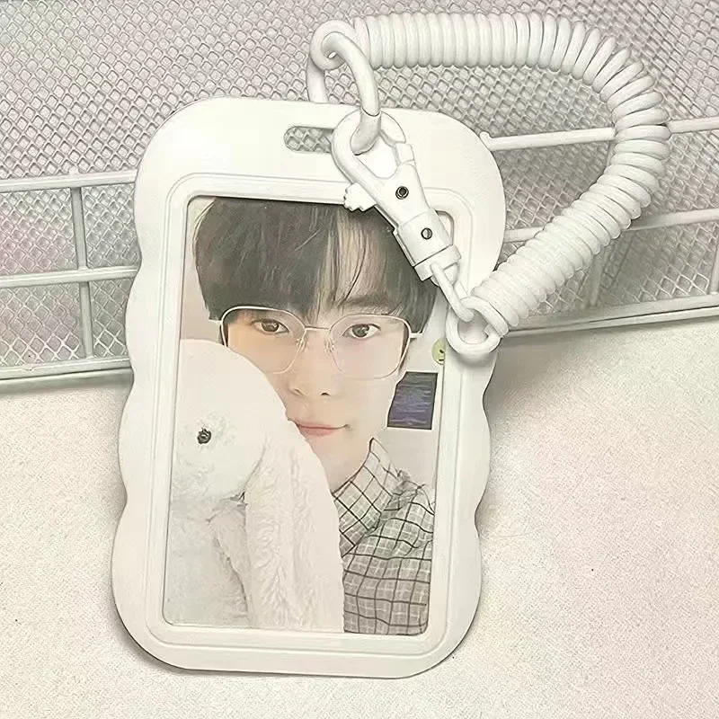 ABS Slide Kpop Photo Card Holder Anti-lost Keychain 3 Inch INS White Idol Protective Case Bag Bus Cards Sleeves Supplies 3