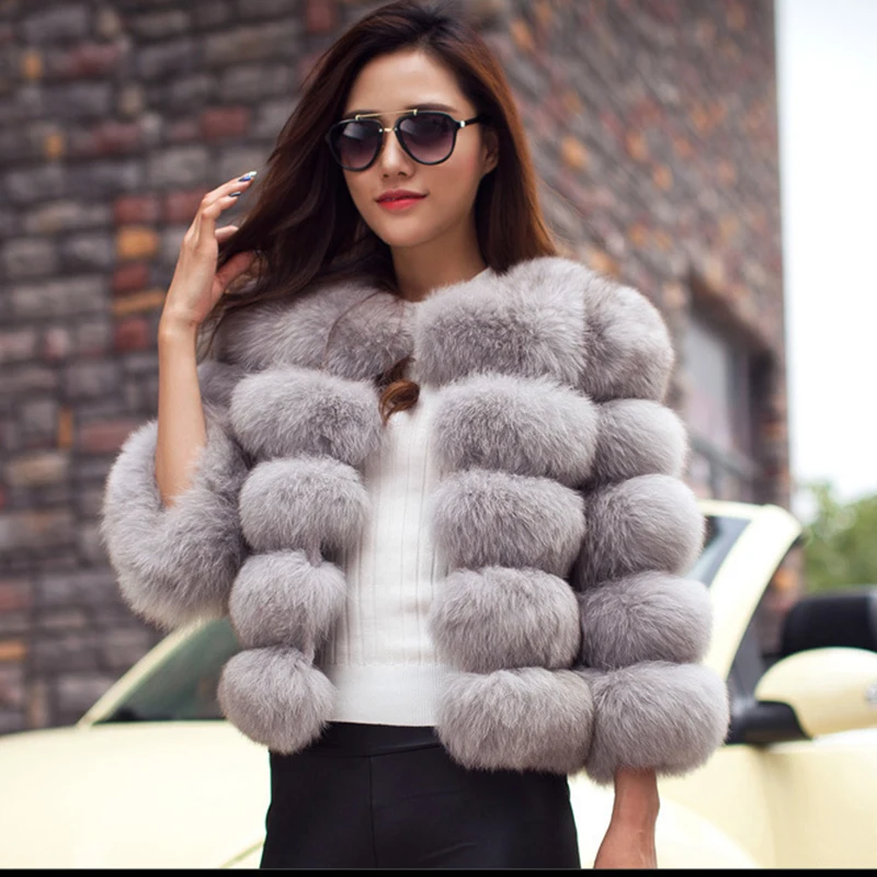 2023 Winter New Fashion Women Faux Fur Coat Female Black Elegant Fluffy Thick Warm Artificial Fox Fur Jacket Outerwear