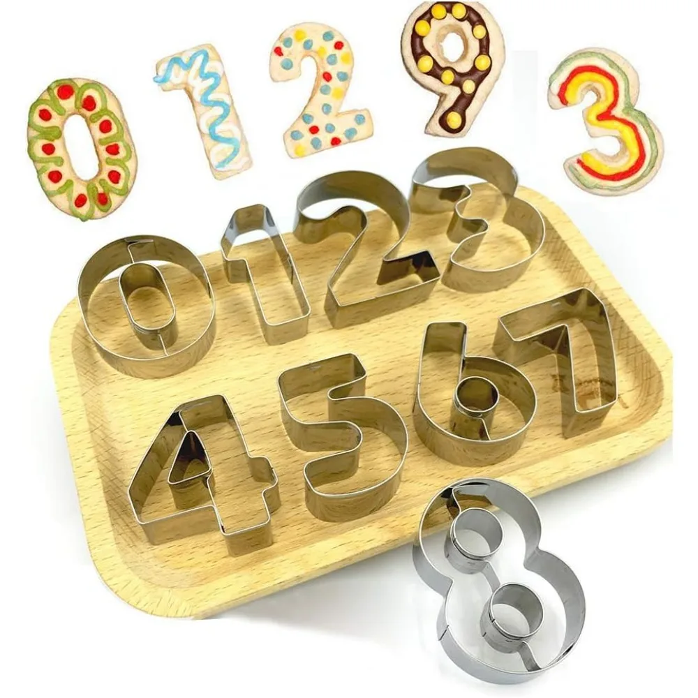 9pcs Stainless Steel Sugar Biscuit Press Stamp Digit Cookie Cutter DIY Fondant Cake Mold Pastry Decor Baking Accesories 1