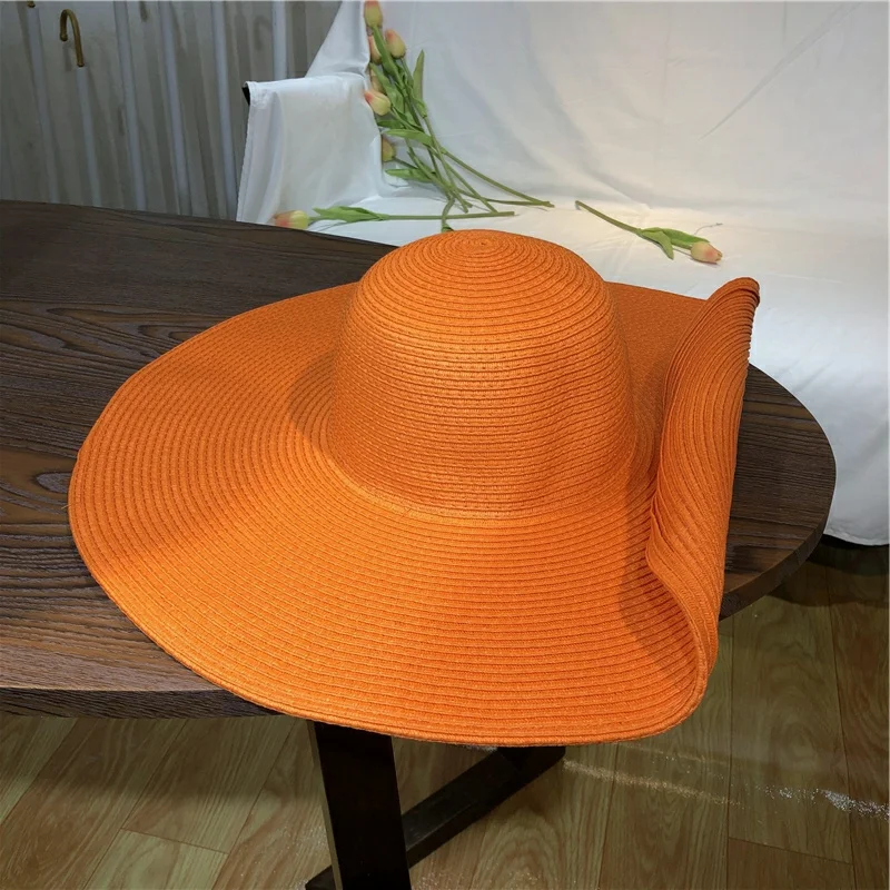 Orange straw hat 25cm super big brim hat Retail sun hat Ultra thin