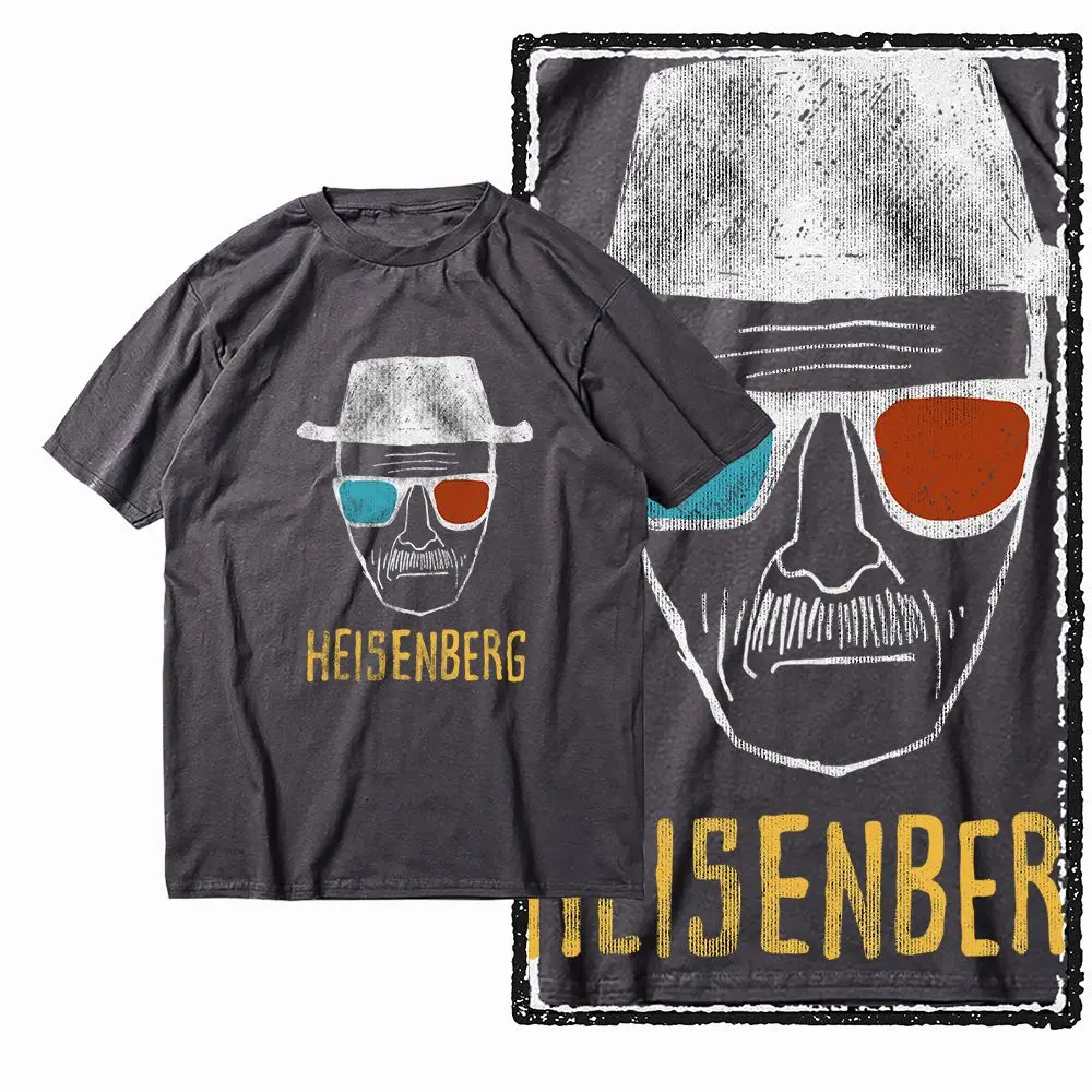 G05 Anthrazitfarbenes Baumwoll-Vintage-T-Shirt mit Heisenberg-Grafik für Herren | Streetwear Big Size Cooles O-Ausschnitt Herren T-Shirt – Detail 1