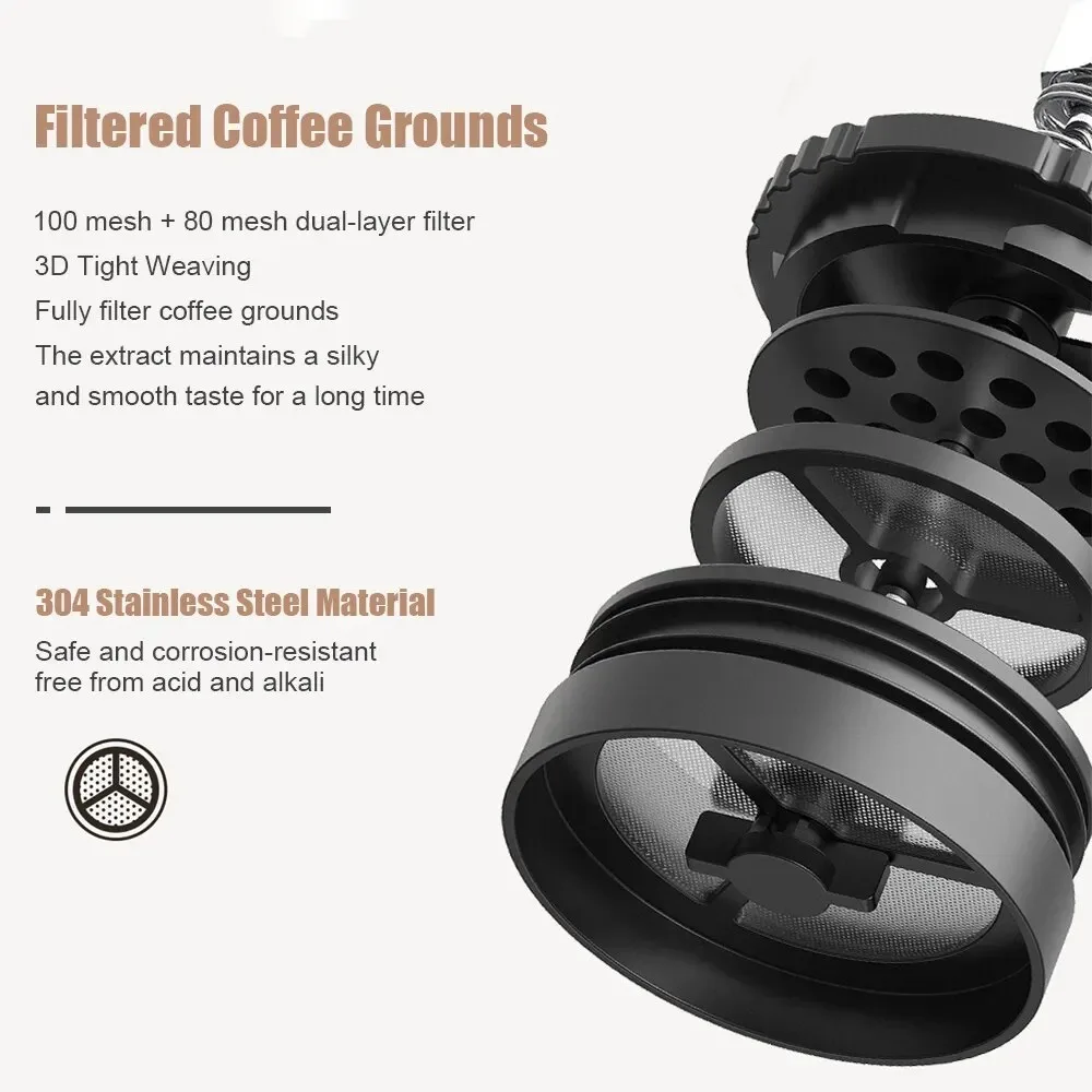 Insulated Stainless Steel Travel Coffee Mug with Double Filter, 320ml Capacity