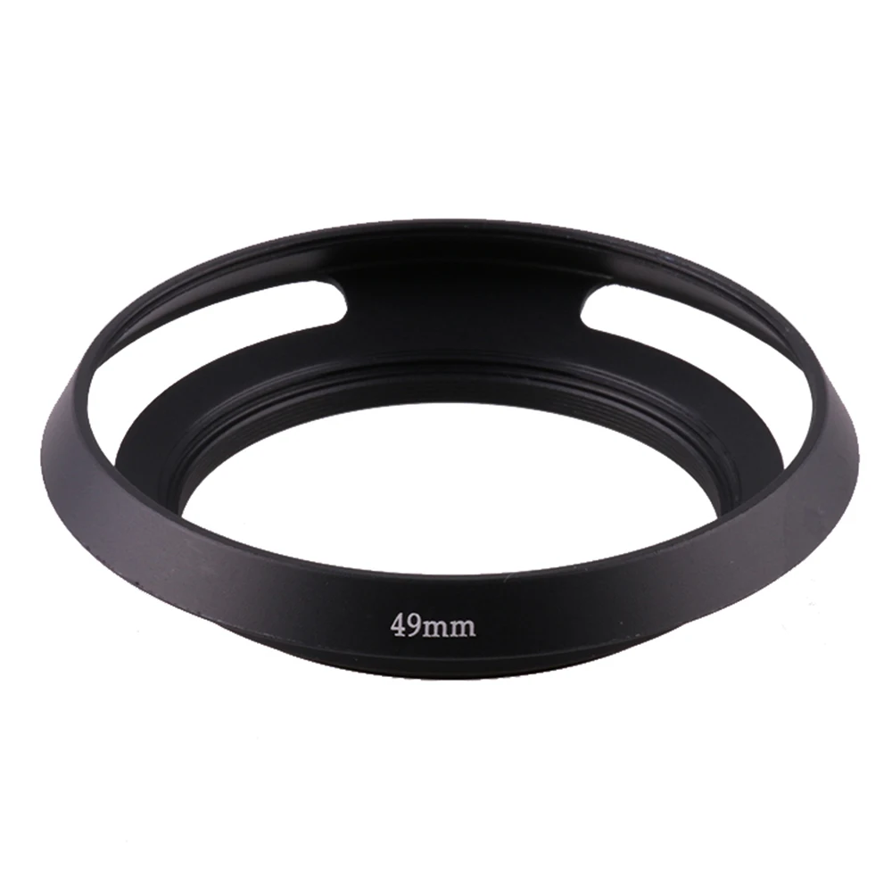 

Universal Slim Wide Black 49mm Metal Screw-in Vented Short Lens Hood Camera Photography Accessory for Nikon Canon Sony Camera