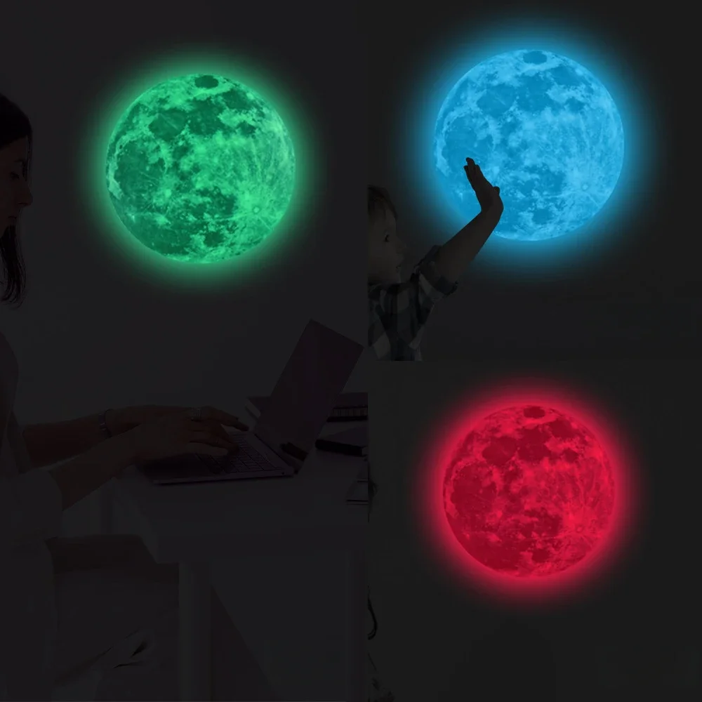 3D Luminous Moon Wall Sticker 5/12/20/30CM Glow in The Dark Fluorescent Sticker Waterproof Wall Decoration Stickers fluorescent stickers luminous wall stickers 3d wall stickers