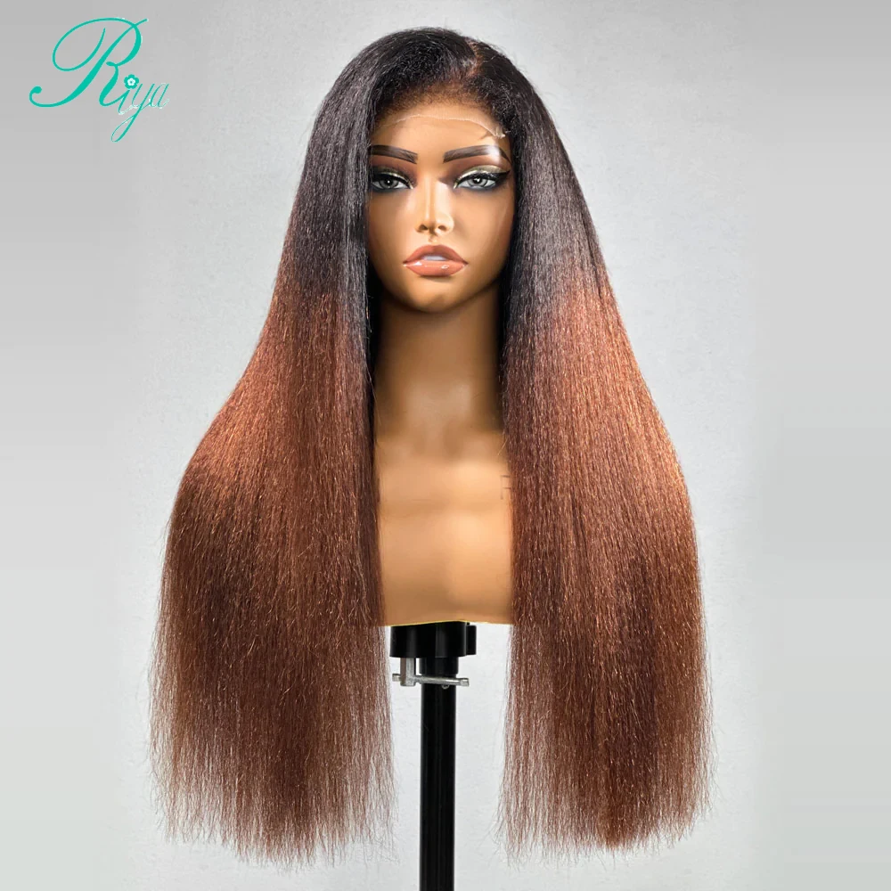 Kinky Straight 13x4 Transparent Lace Front Wig With Kinky Enges Ombre Honey Blonde Colored Human Hair 13x6 Lace Frontal Wigs