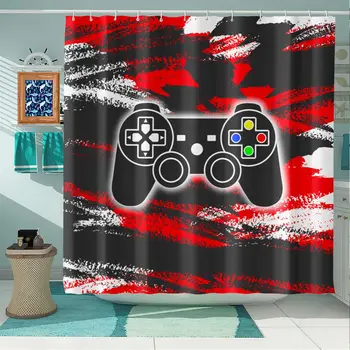 Tenda da doccia stampata con gamepad video per camera da ragazzo, tenda da doccia decorativa per vasca da bagno con 12 ganci 1
