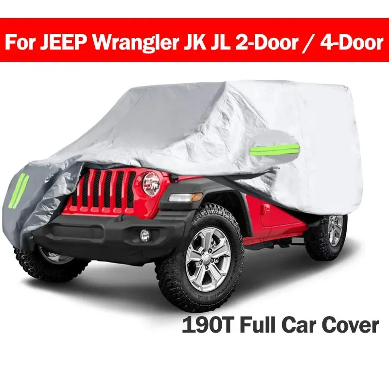 

190T Car Cover For Jeep Wrangler JK JL YJ 1987-2019 2 Door 4 Door Windproof Dustproof UV Protection Auto Cover Outdoor Indoor