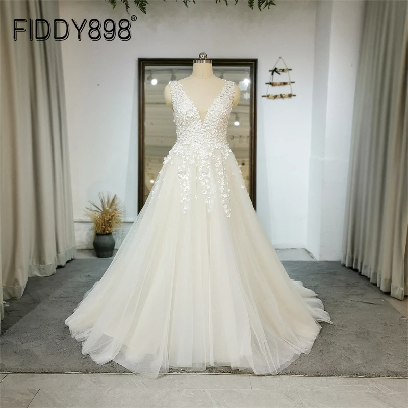 

FIDDY898 2022 A Line Wedding Dress Dress Bride Backless Elegant Bridal Gown Floor Length vestido de novia Robe Marriage QW01310