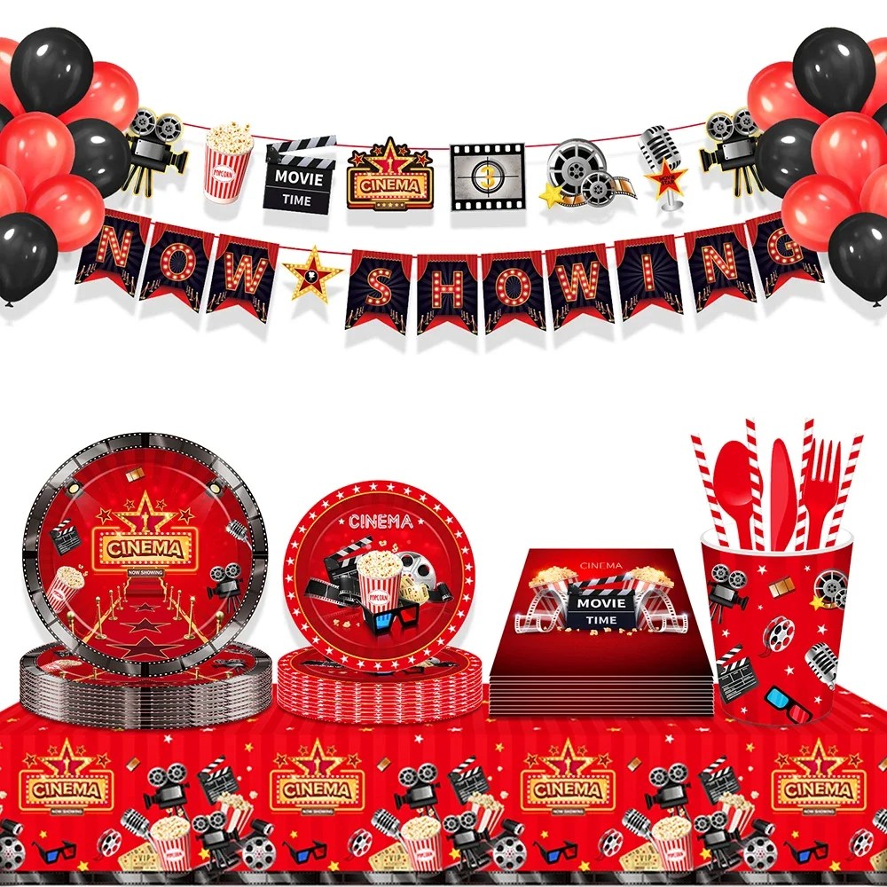 

Now Showing Cinema Hollywood Movie Time Party Disposable Tableware Sets Plates DIY Banner Baby Shower Birthday Party Decorations