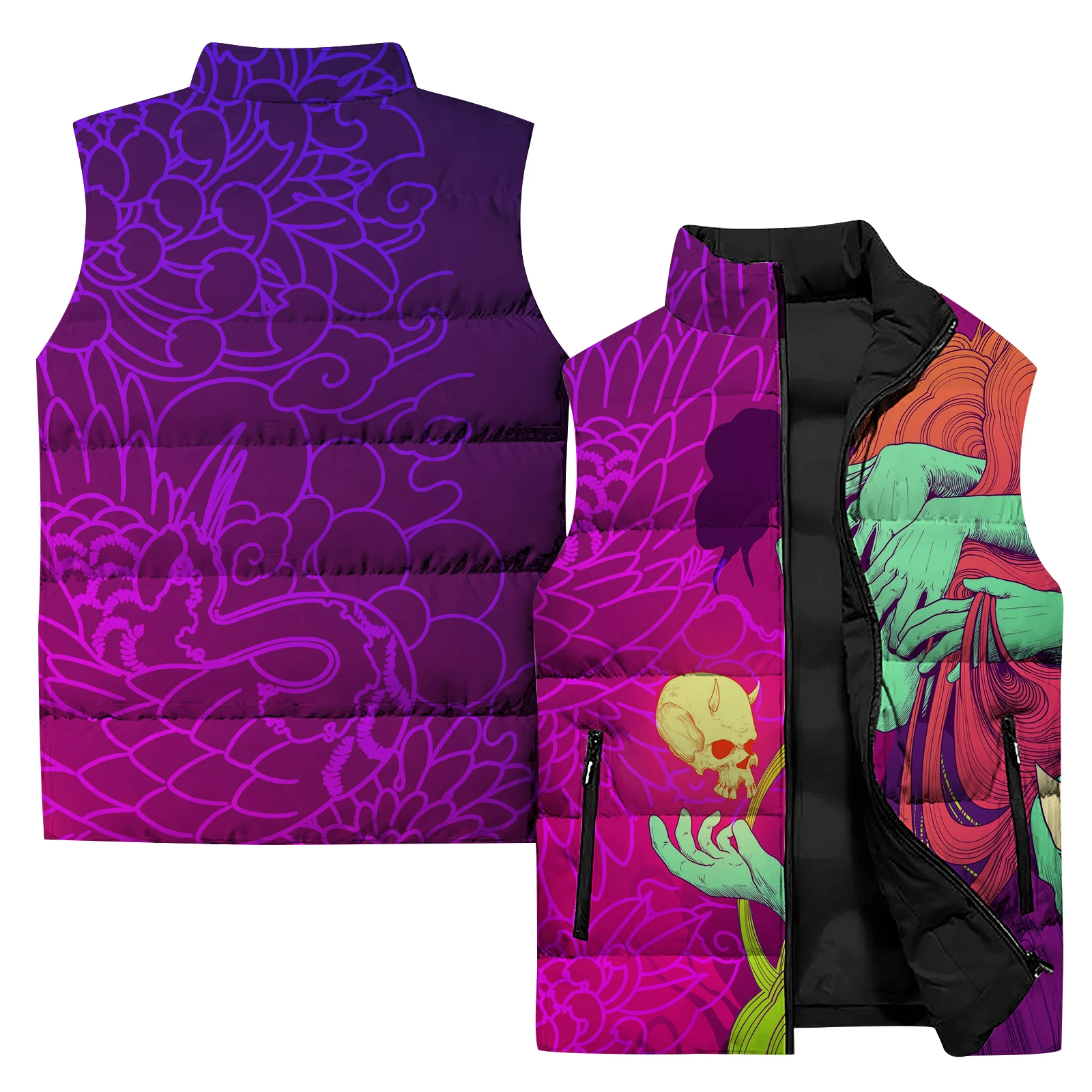 thumbnail image 2 of Chaqueta sin mangas con cuello alto para hombre, chaleco con estampado de arte abstracto en 3D, para deportes al aire libre, resistente al viento, con bolsillo y cremallera, nuevo estilo 2024, 2 of 5