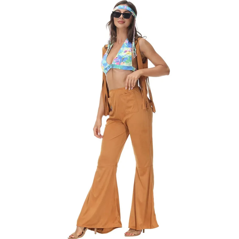 

Adult Women Hippie 60s 70s Peace Love Outfits Halloween Carnival Party Cosplay Disco Hippie Costume Music Festival Fancy Dress