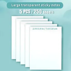 Transparent Sticky Notes - Waterproof Clear Fluorescent Memo Pad, 250 PCS Stationery for School and Office Supplies (5 large sizes)