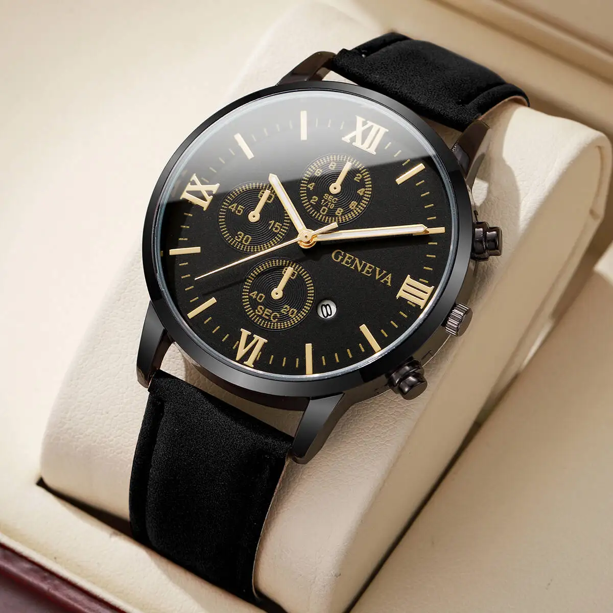 Fashion Roma Dial Men's Watch Casual Leather Strap Men Business Watches Analog Quartz Wristwatches with Calendar(Without Box)