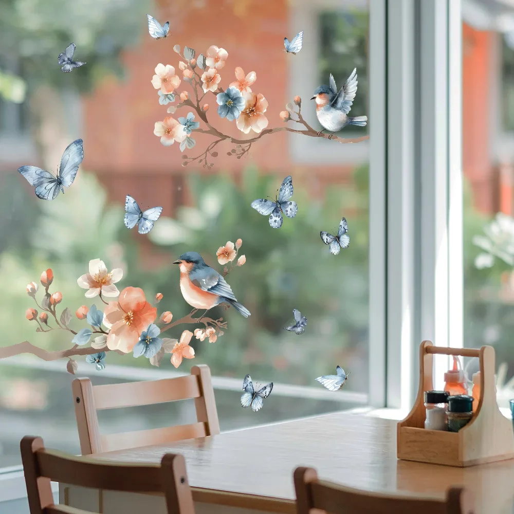 Flower Branches Bird Glass Windows Home Landscaping Decoration Electrostatic Uv Window Stickers Can Be Removed 1PCS