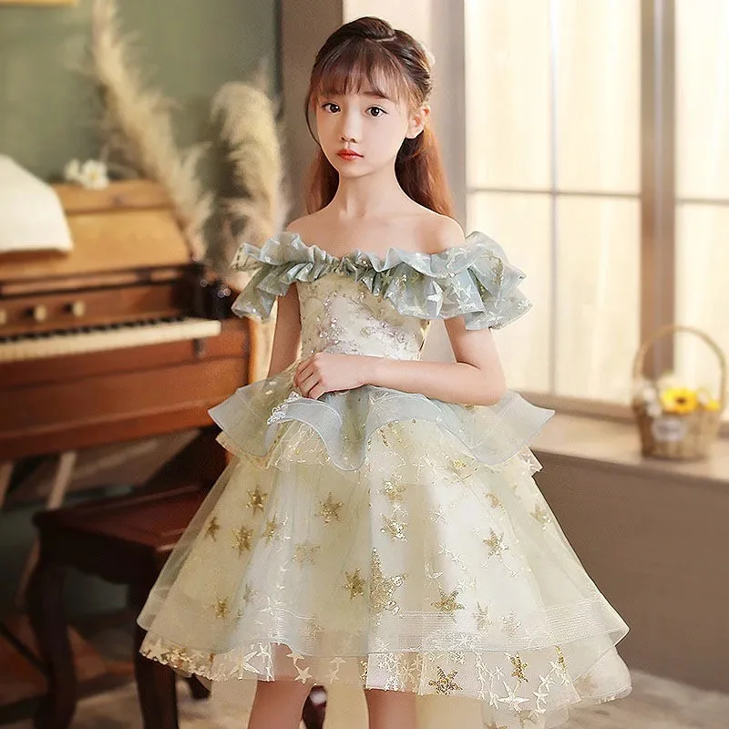 

Elegant Girl Party Dress Sequin Bridesmaid Princess Dress Off Shoulder Kids Dresses For Girls Clothes Children Wedding Vestido