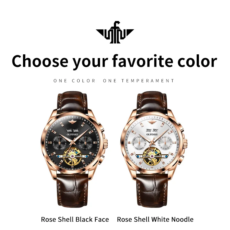 OUPINKE 3291 Men Watch Luxury Mechanical Watch Luminous Sapphire Mirror Leather Strap Multifunctional Chronograph With Box