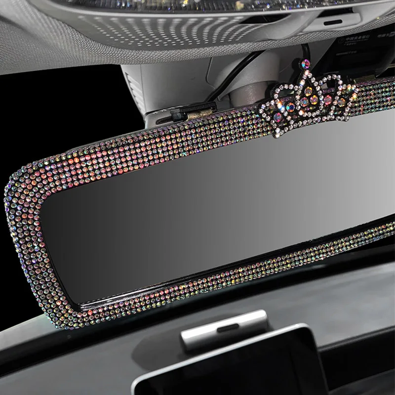 Rearview Mirror Crown Bling Crystal Frame Auto Decoration High Definition