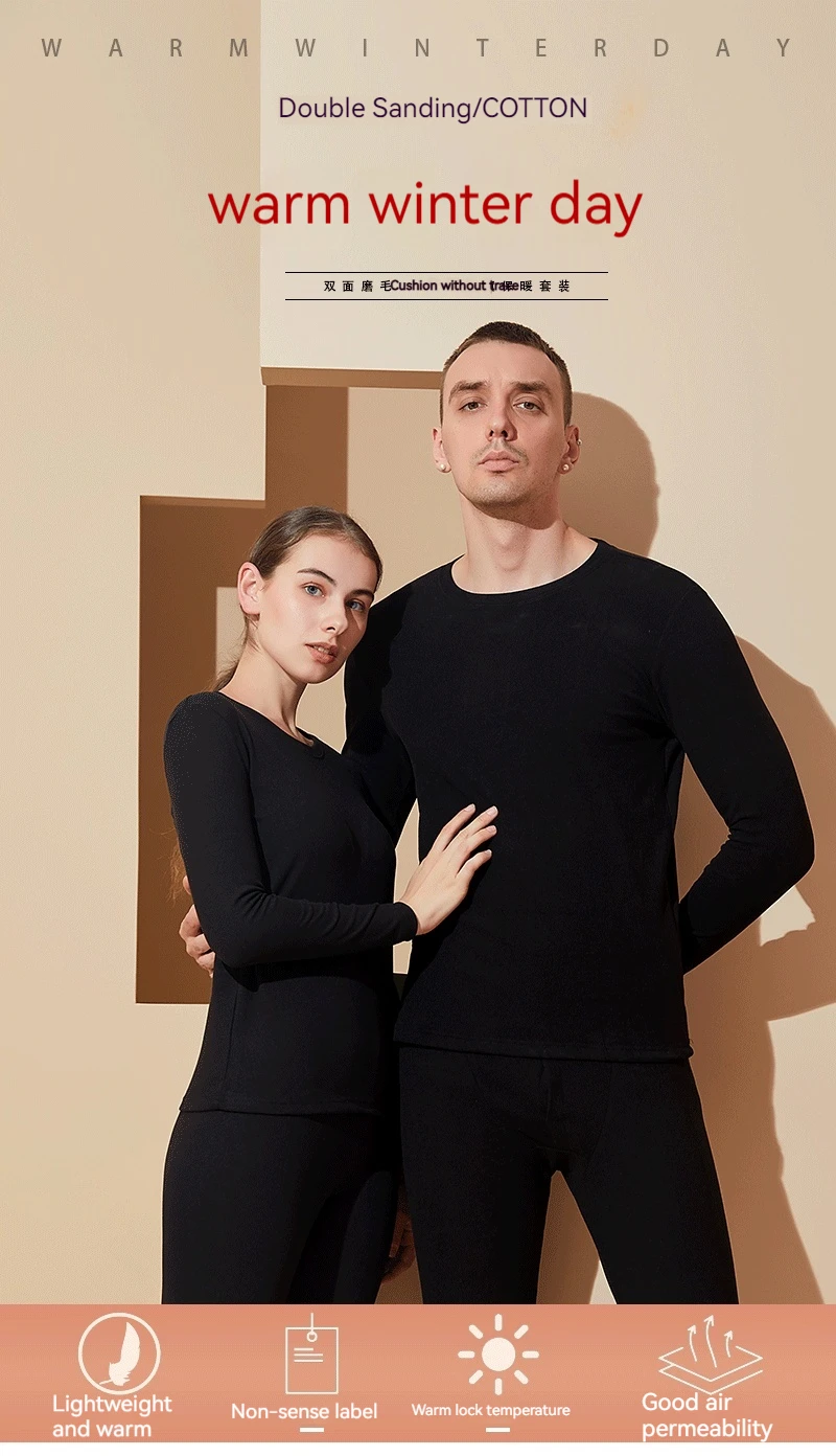 Set di biancheria intima calda spazzolata double face con girocollo, abiti autunnali da uomo e da donna e pantaloni autunnali in taglia europea_voghion.com