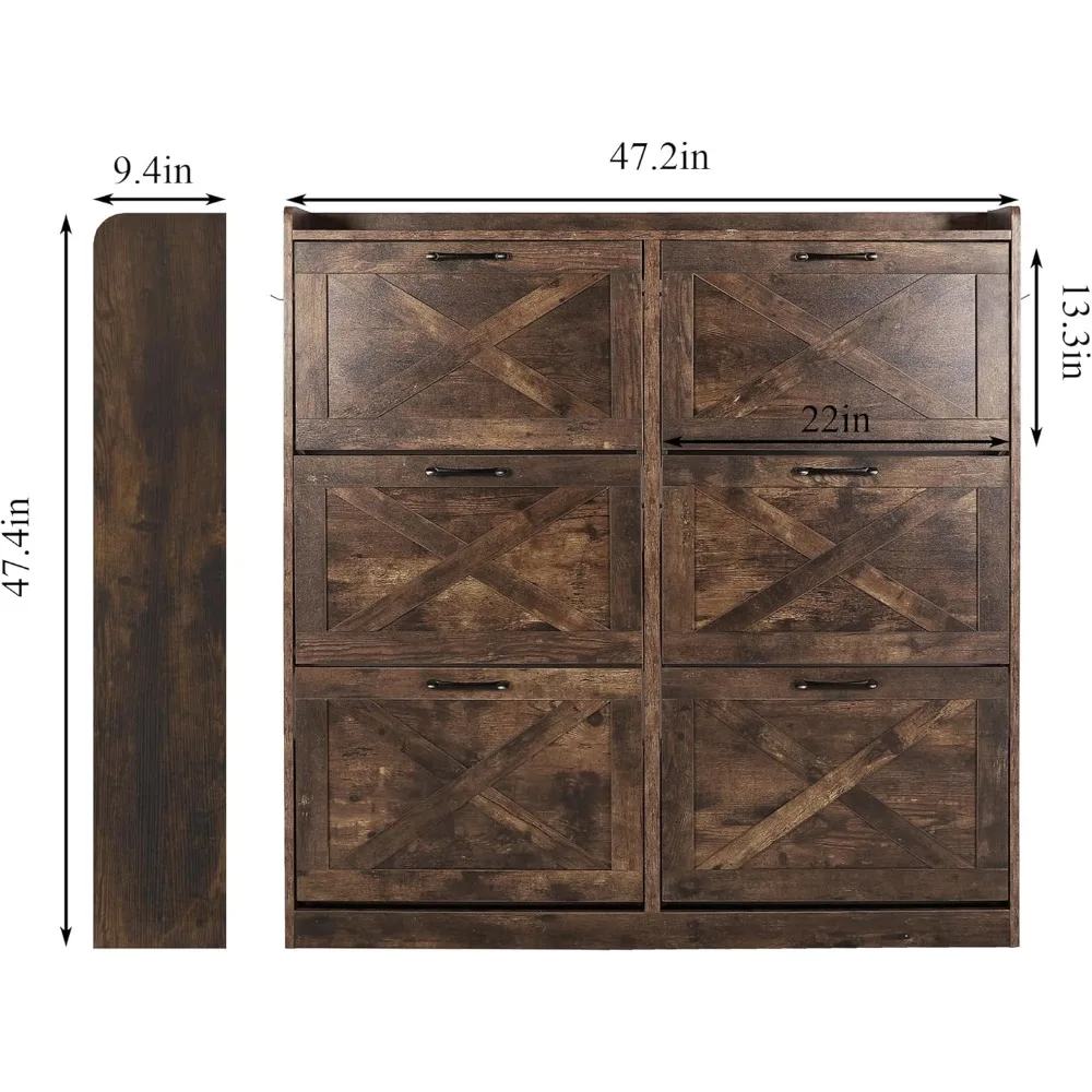 Shoe Storage Cabinet for Entryway, Hidden Shoe Rack Cabinet with 6 Flip Drawers, Farmhouse Freestanding Shoe Organizer Shoe Orga 2