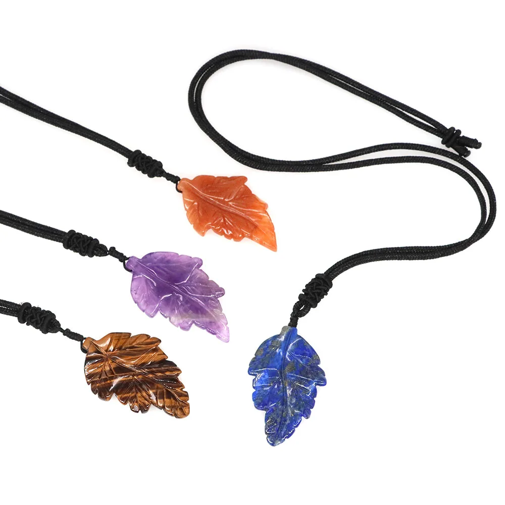Pendentif Feuille En Pierre Naturelle - Trou Pour Collier DIY | Cristal De Guérison, Décoration, Méditation