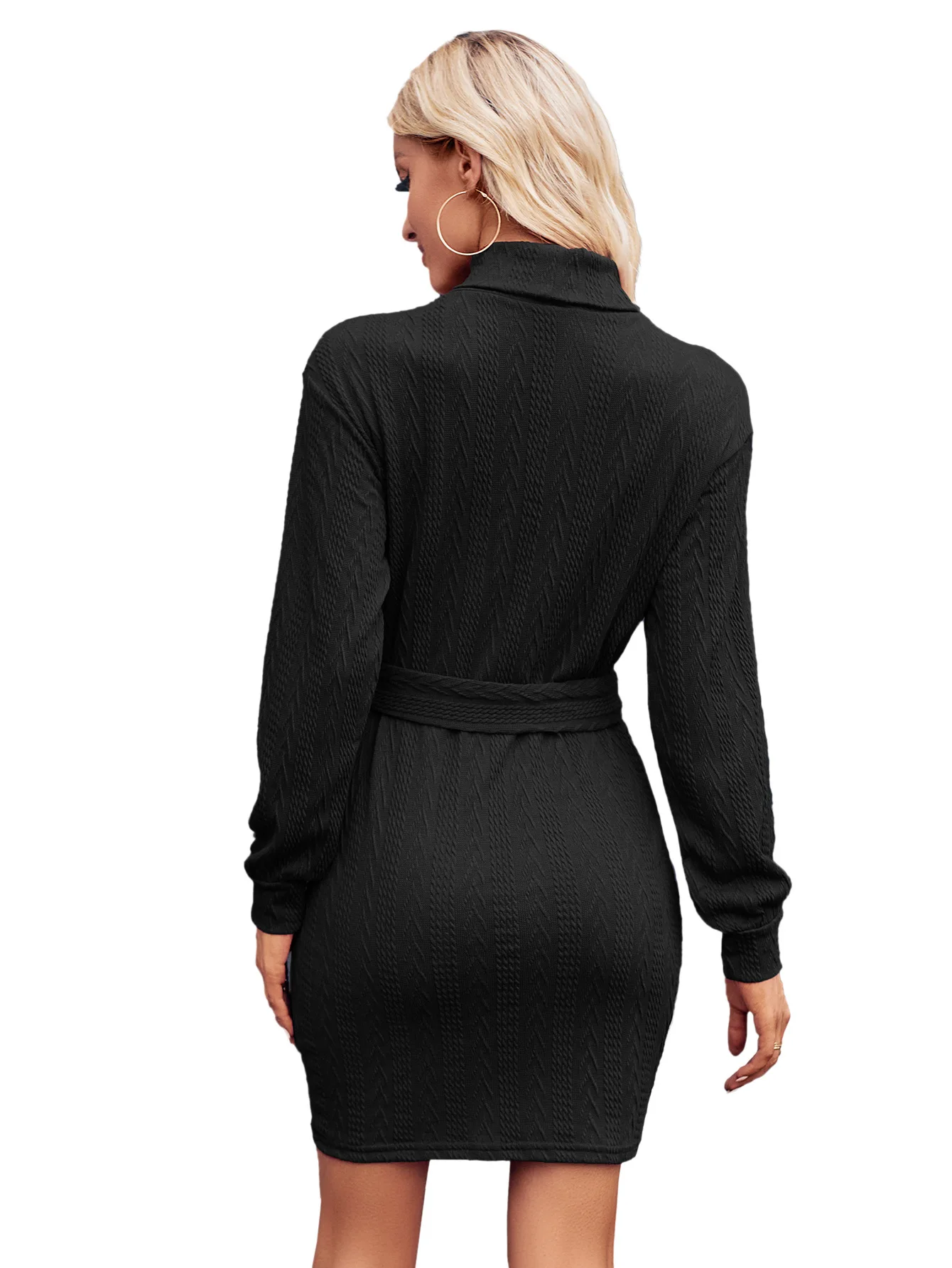 Women's Casual Solid Color Knitted High Neck Long Sleeved Dress for Women 5