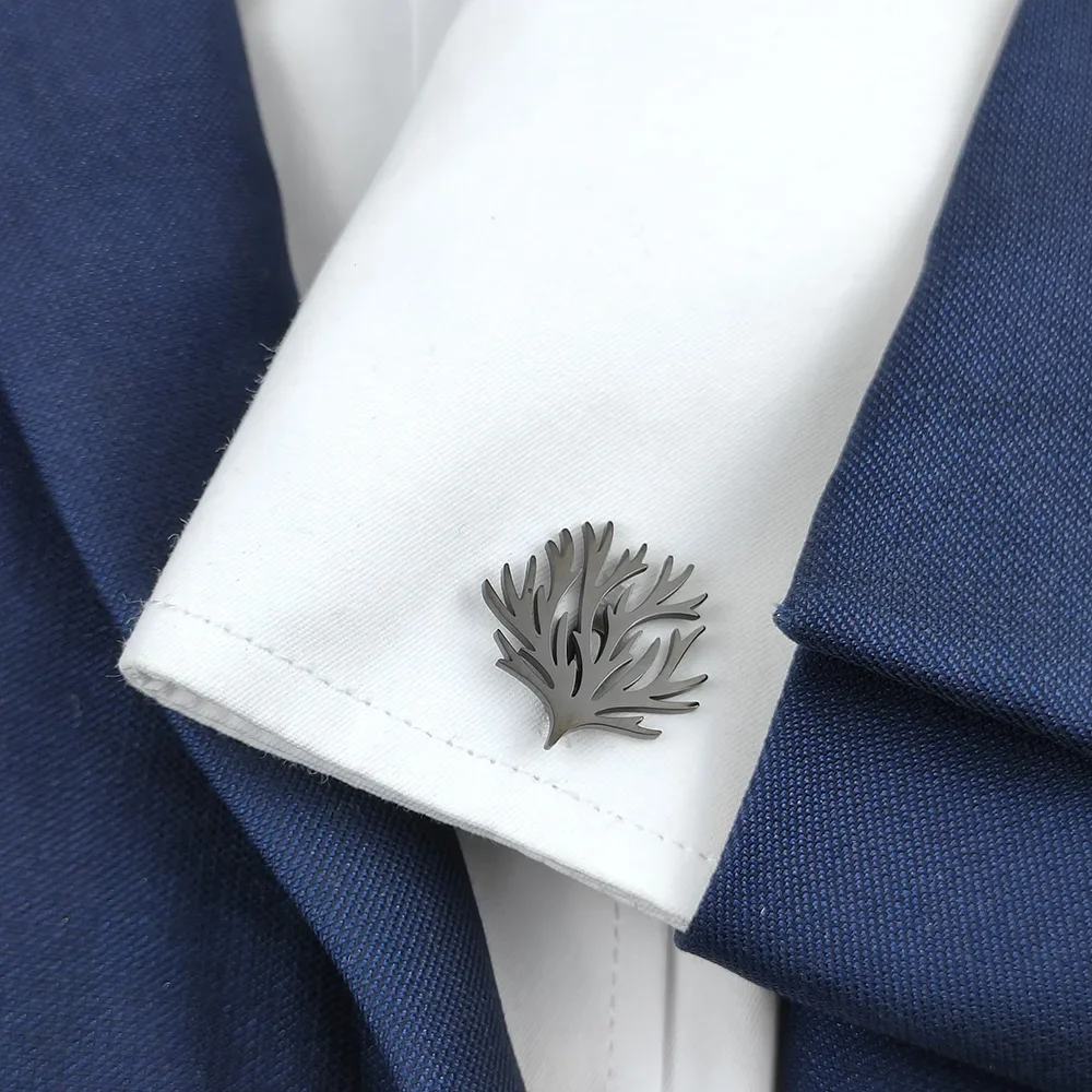 Exquisite Coral Aquatic Plants Design Cufflinks High Quality Stainless Steel Material Elegant Mens Jewelry Accessori