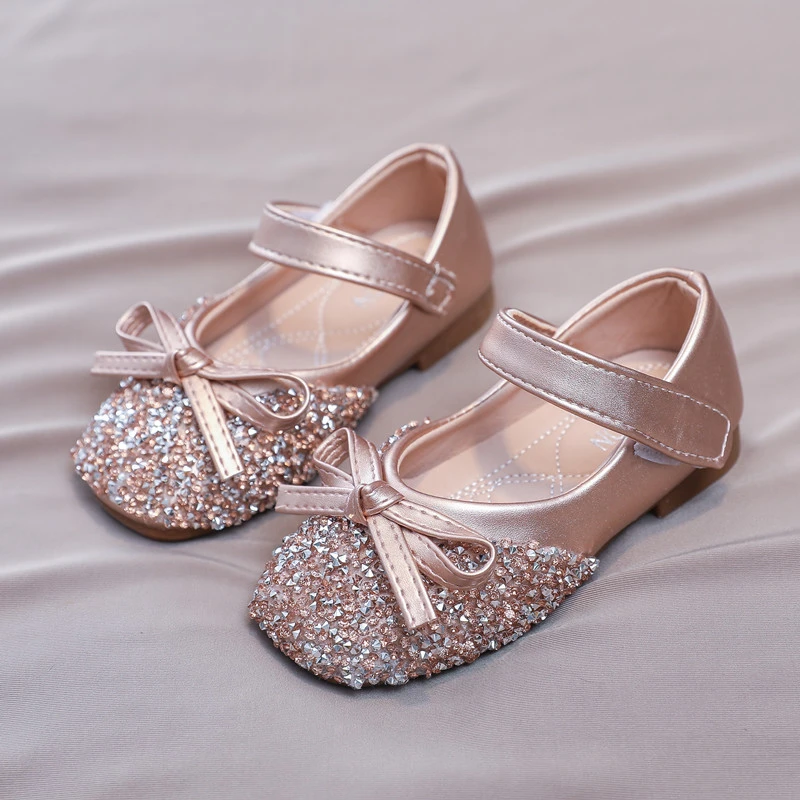 Baby Girls Shoes Leather Flats Princess Rhinestone Bling Dress Shoes For Party Wedding Stage Performance Children Toddlers Shoes girls leather shoes