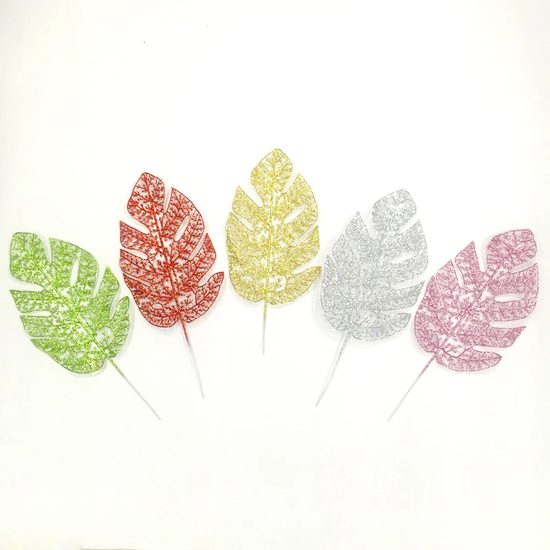 35Cm Argento Oro Artificiale Tartaruga Foglie Plastica Monstera Deliciosa Giungla Rami Foglia Piante Finte Foglia Decorazione Natalizia