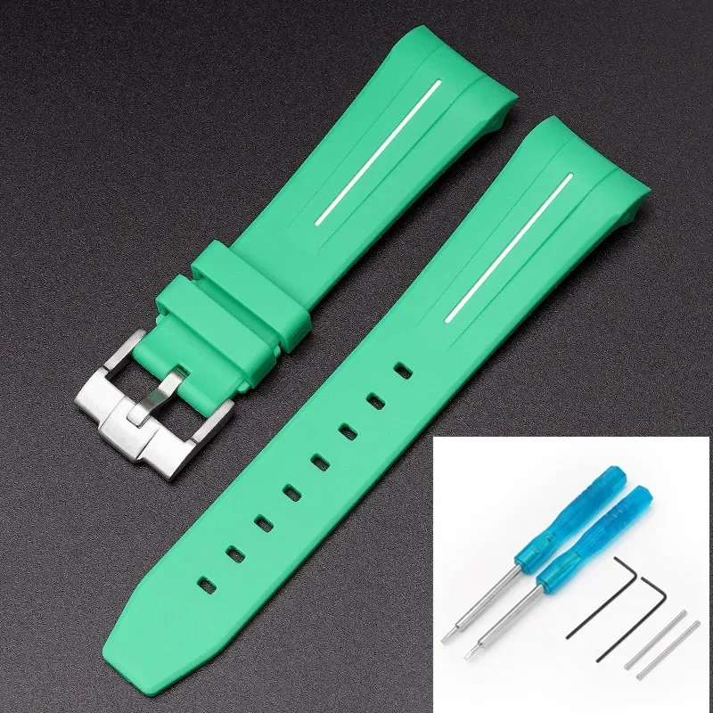 Premium Rubber Strap with Stainless Steel Buckle - 22mm Curved Interface Watch Band
