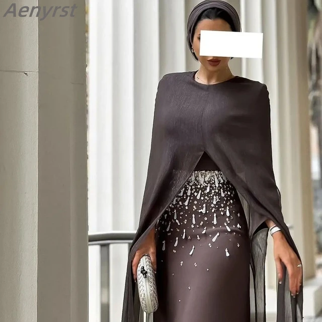 Elegant Saudi Arabia Evening Dress Beadings O-Neck Prom Dresses Long Sleeves Ankle Length Formal Occasion Party Gowns For Women 1