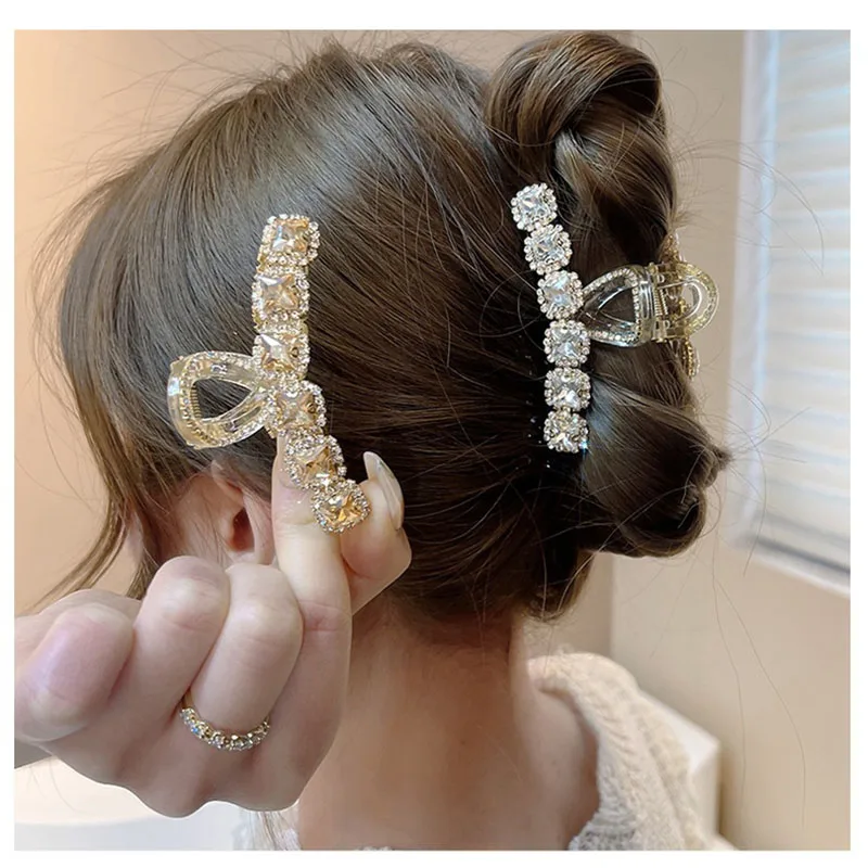 2022summer Net red new  style  Women Retro small square diamond hairpin shark clip Rhinestone Hair Ornaments accessory silver color pearl rhinestone wedding hair combs hair accessories for women accessories hair ornaments jewelry bridal headpiece