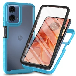 Shockproof Clear Case with Built-In Screen Protector - Full Body Rugged Defender for Moto G04 (Sky blue)