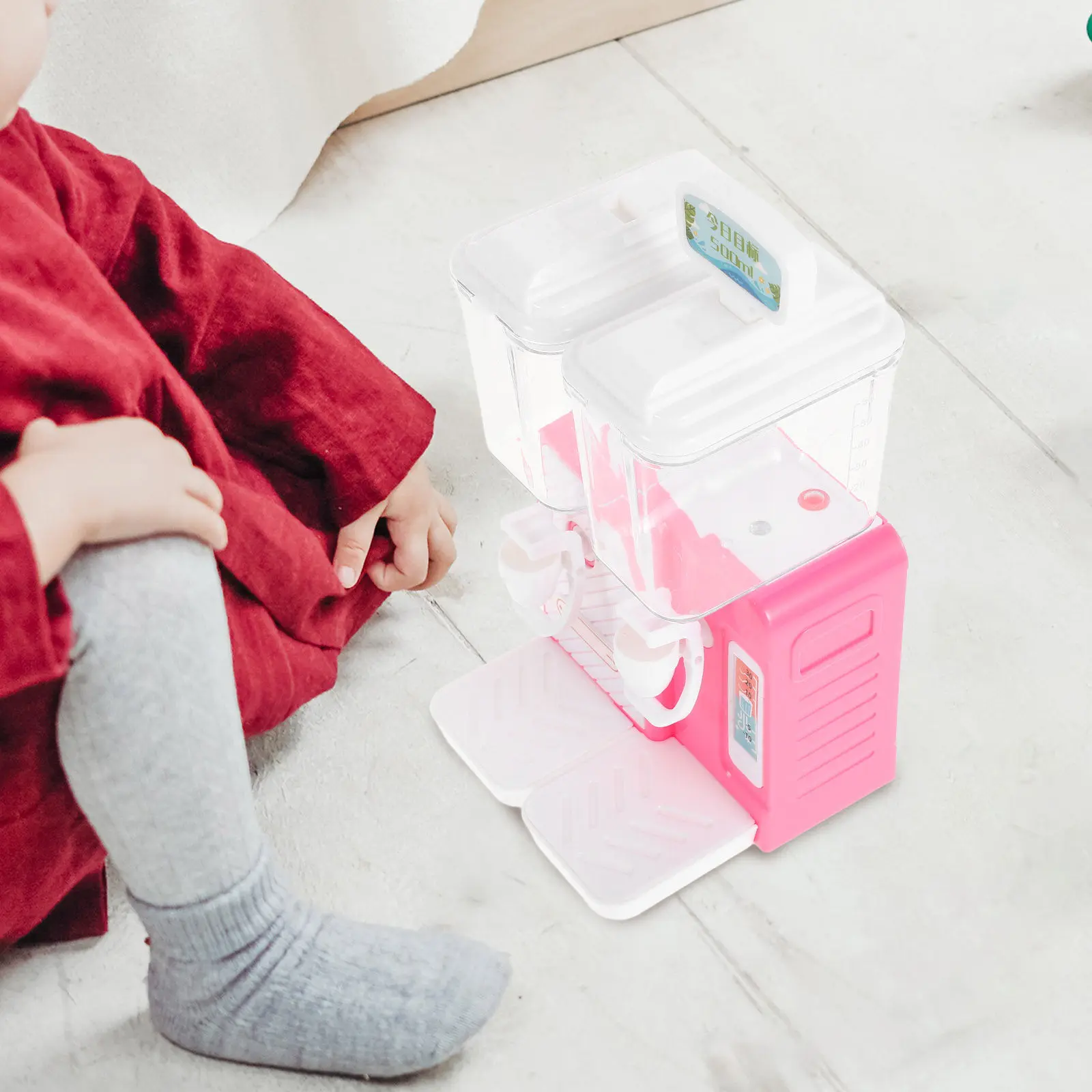 어린이용 미니 워터 디스펜서 이중 스파우트 프레스 작동식 사실적인 장난감 미니멀리스트 디자인 안전한 식품 등급 플라스틱 독립형 놀이