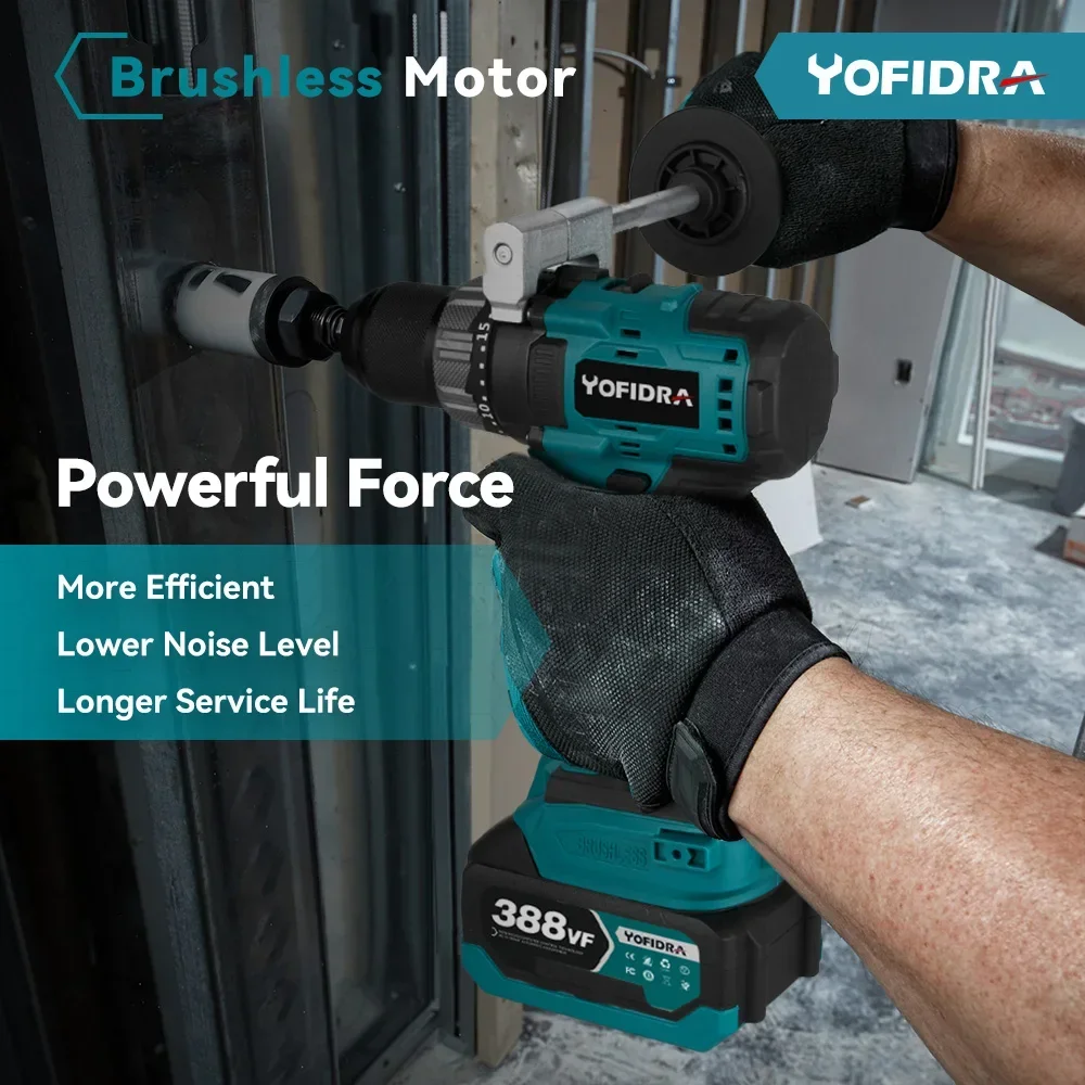 Yofidra 650NM 13MM Brushless Electric Drill 25+3 Torque Cordless Impact Drill Li-ion Electric Screwdriver For Makita 18V Battery 6