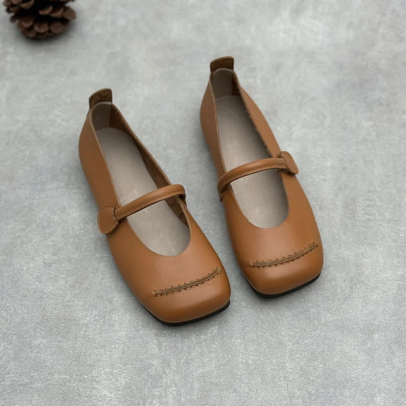 Retro Style Handmade Shoes All Leather Flat Bottomed Women's Shoes Loafers Cowhide Shoes  Mother's  Elderly Shoes 3