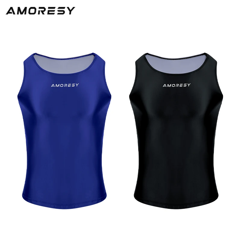 AMORESY 남성용 컬러 블록 스판덱스 타이트 스포츠 허들 조끼, 러닝 통기성 탱크, 패션