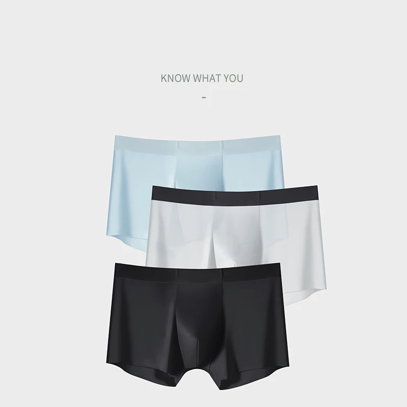 Seamless Ice Silk Men's Underwear Ultra-Thin Summer Breathable Quick-Drying Cotton File Antibacterial Boxer Underwear