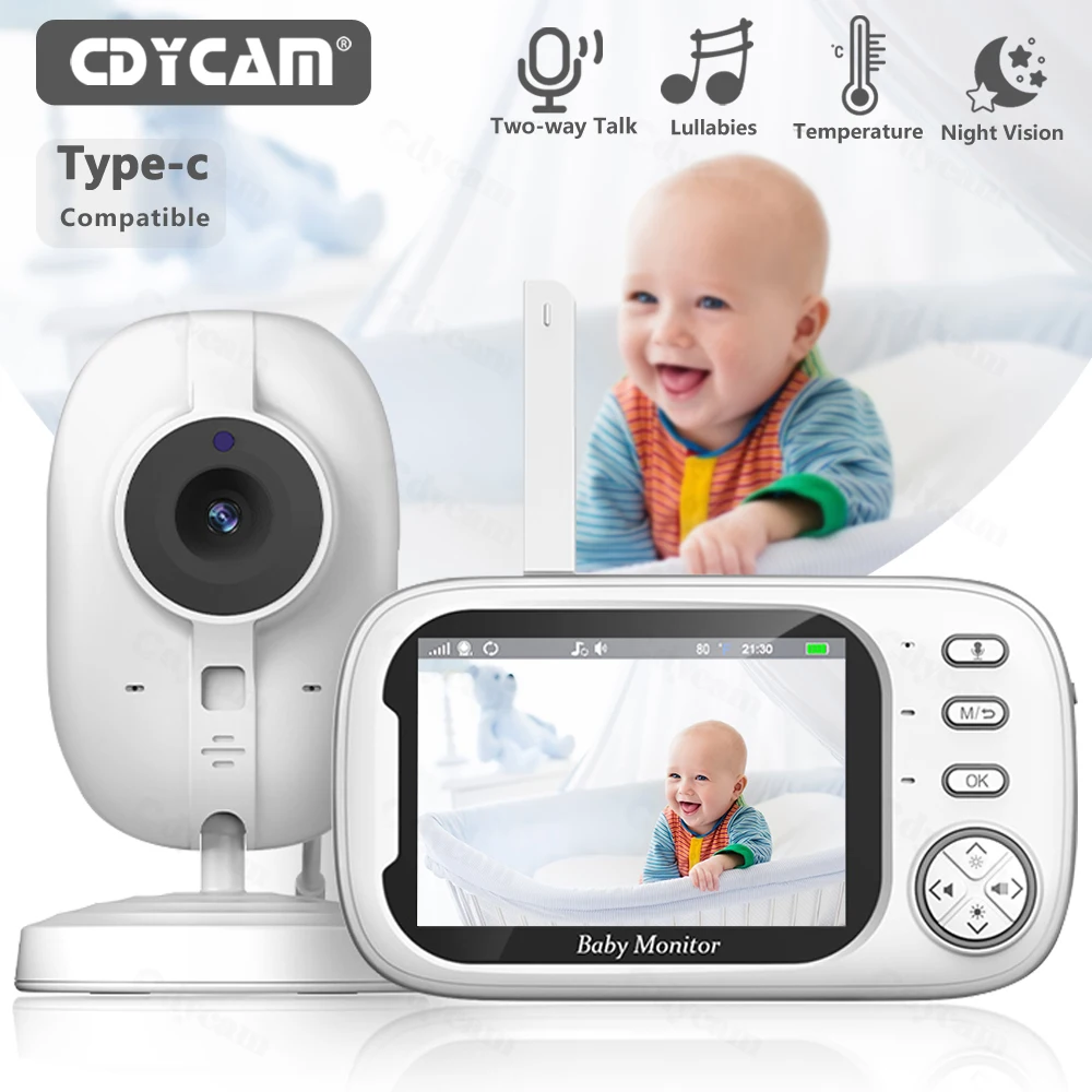 Wireless Baby Monitor Cdycam 3.5 Inch With Lullabies Auto Night Vision Two Way Intercom Temperature Monitoring Babysitter